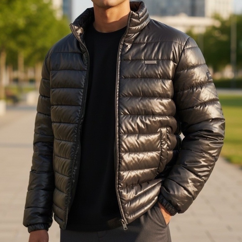 Sean John Mens Black Puffer Jacket Lightweight Quilted Full Zip SJACE9071 Large